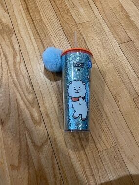 BTS (BT21) RJ Glitter Pom Tumbler - Blue & Orange